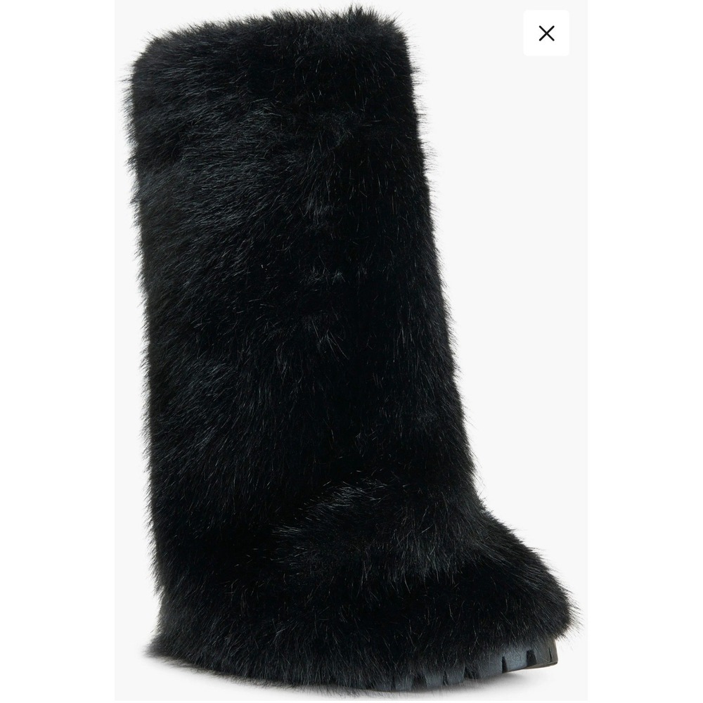 Azalea Wang Lisboa Black Faux Fur Yeti Boots Sz 9 Platform Lug Sole Tall Shaggy